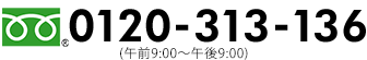 フリーダイヤル 0120-313-136（午前9:00 ～ 午後9:00）