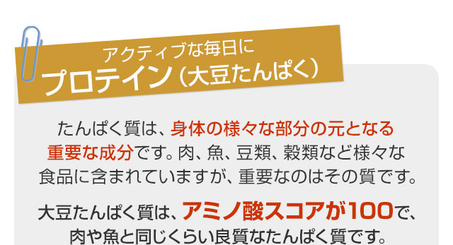 アクティブな毎日に「プロテイン（大豆たんぱく）」