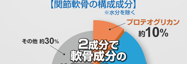 プロテオグリカン約10%、Ⅱ型コラーゲン約60%、その他約30%。