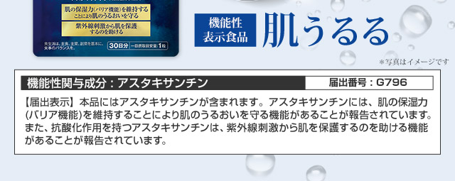 機能性関与成分：アスタキサンチン